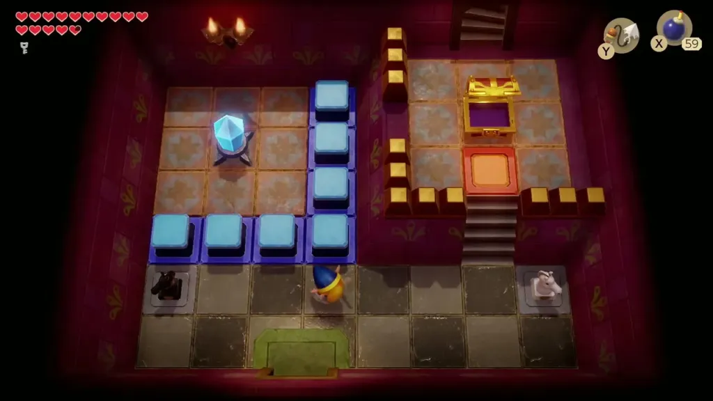 Link in the Face Shrine chess-piece room beside the staircase leading up to the chest platform Link in the Face Shrine chess-piece room beside the staircase leading up to the chest platform
