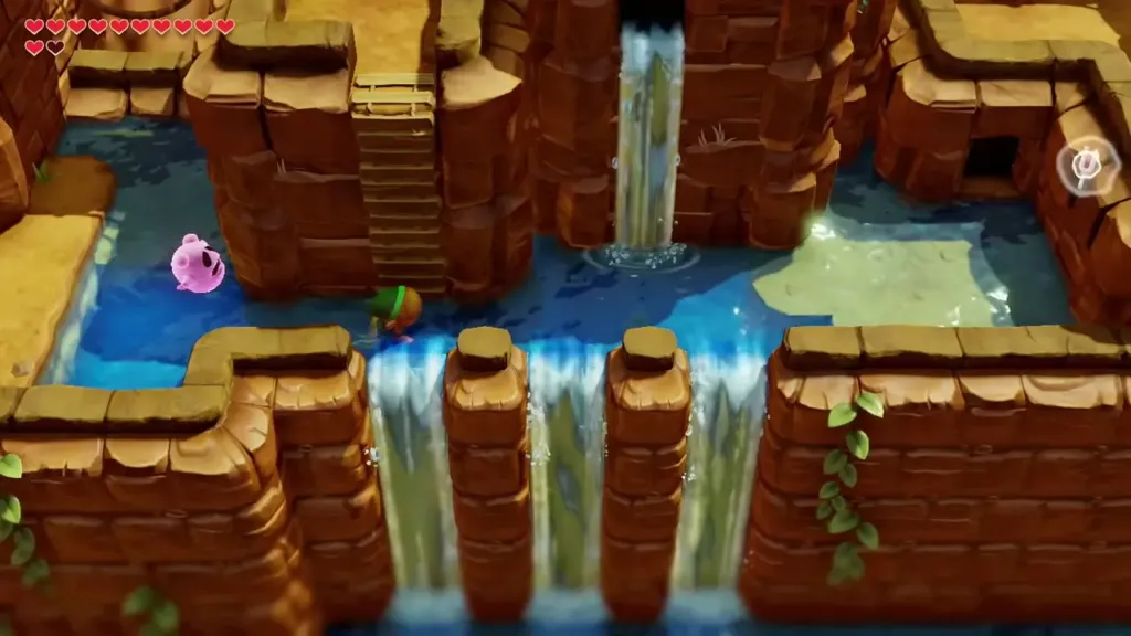 Link swimming in the deep water beside the waterfalls Link swimming in the deep water beside the waterfalls