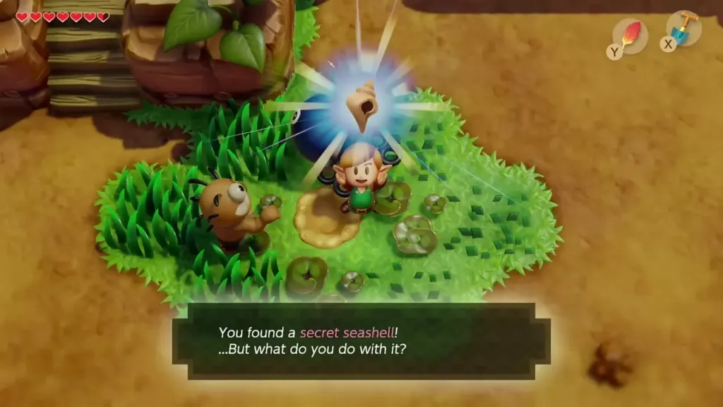 Link holding up the Secret Seashell with the item message shown Link holding up the Secret Seashell with the item message shown