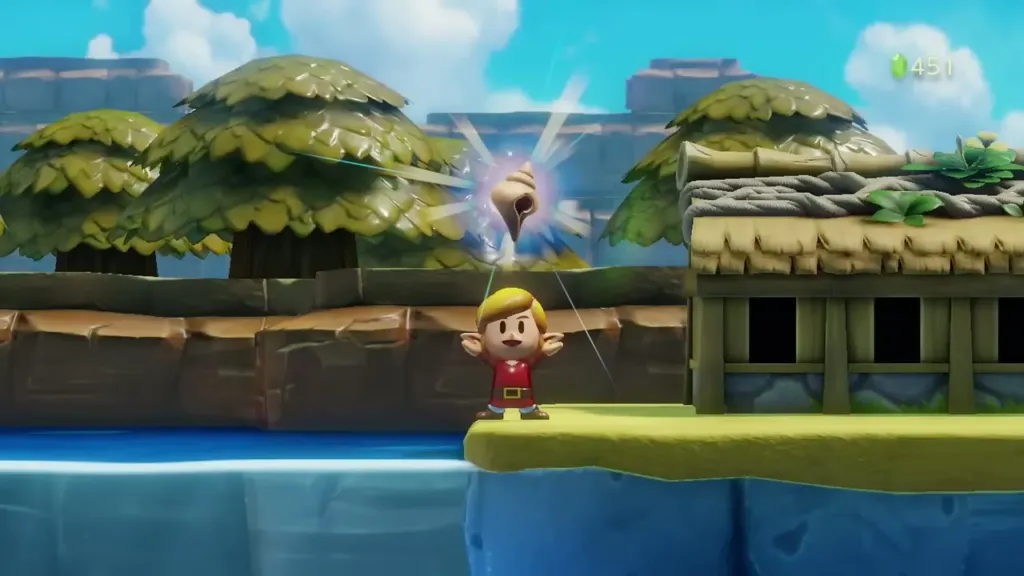 Link holding up a Secret Seashell on the Fisherman's pier Link holding up a Secret Seashell on the Fisherman's pier