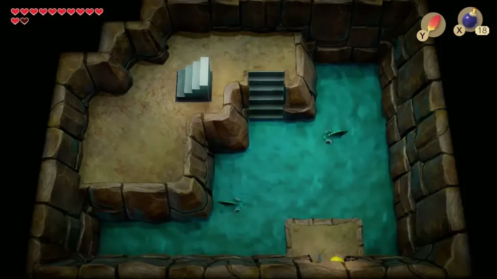 Flooded cave room with stairs leading up Flooded cave room with stairs leading up