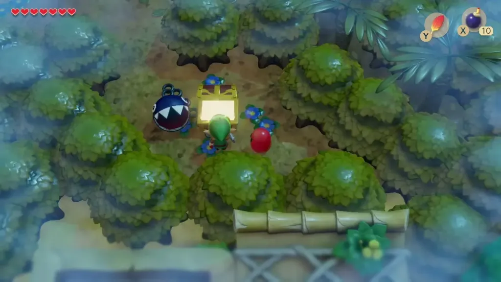 Link opening the chest in the forest clearing as it glows Link opening the chest in the forest clearing as it glows