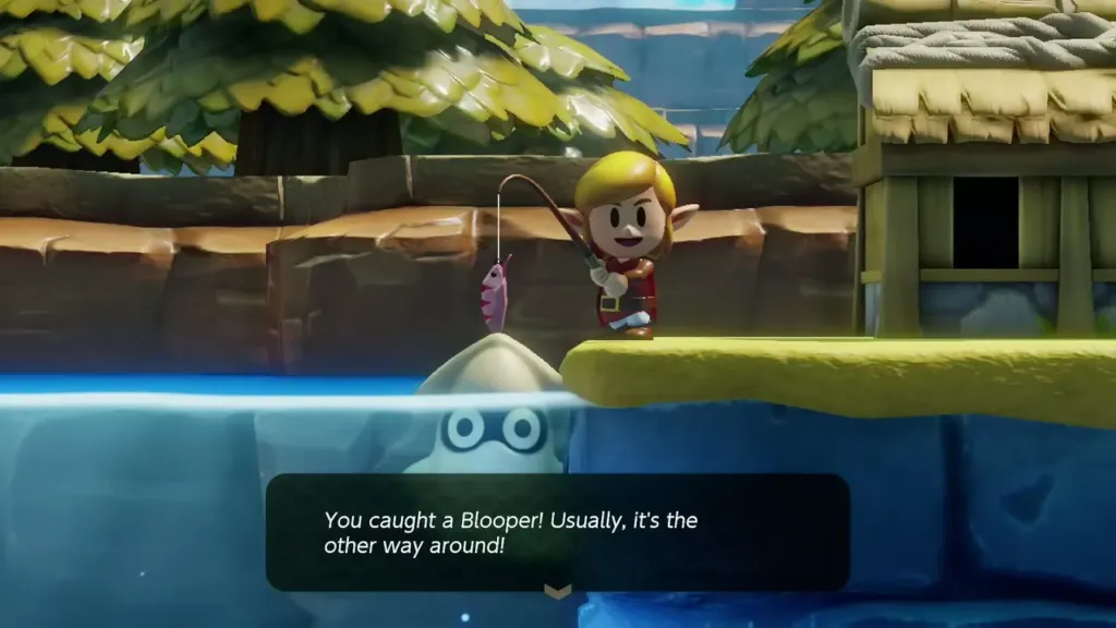 Link reeling in a large Blooper while the Fisherman comments Link reeling in a large Blooper while the Fisherman comments