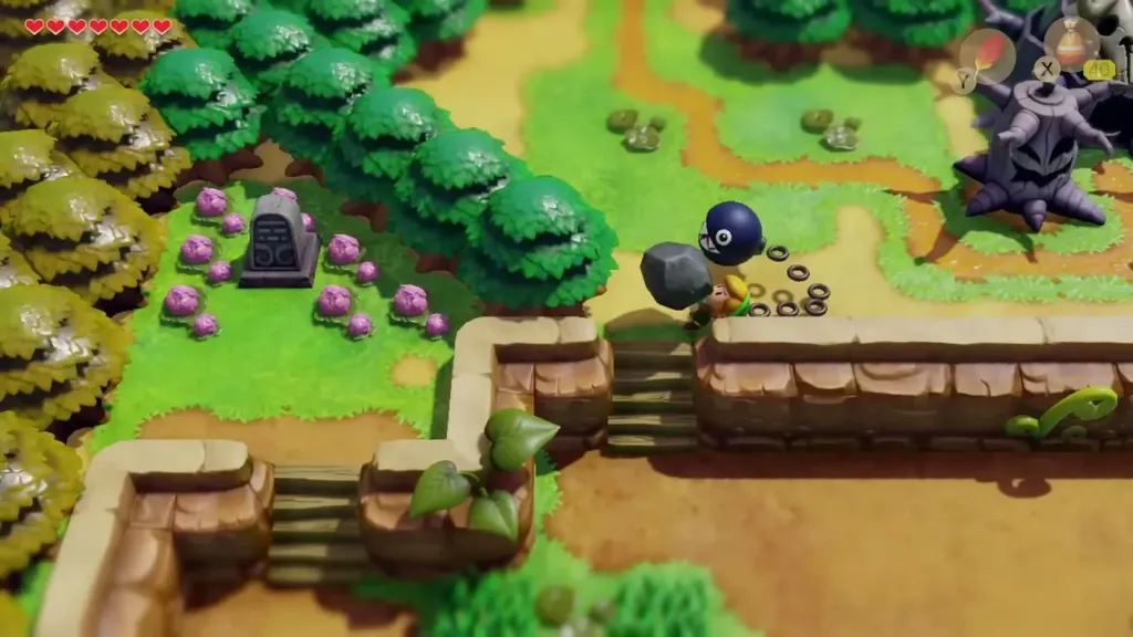 Link lifting a rock on the screen west of the Witch's Hut Link lifting a rock on the screen west of the Witch's Hut