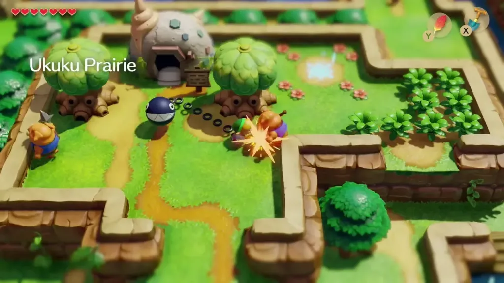 Link on the grassy hill beside the Seashell Mansion near the bushes Link on the grassy hill beside the Seashell Mansion near the bushes