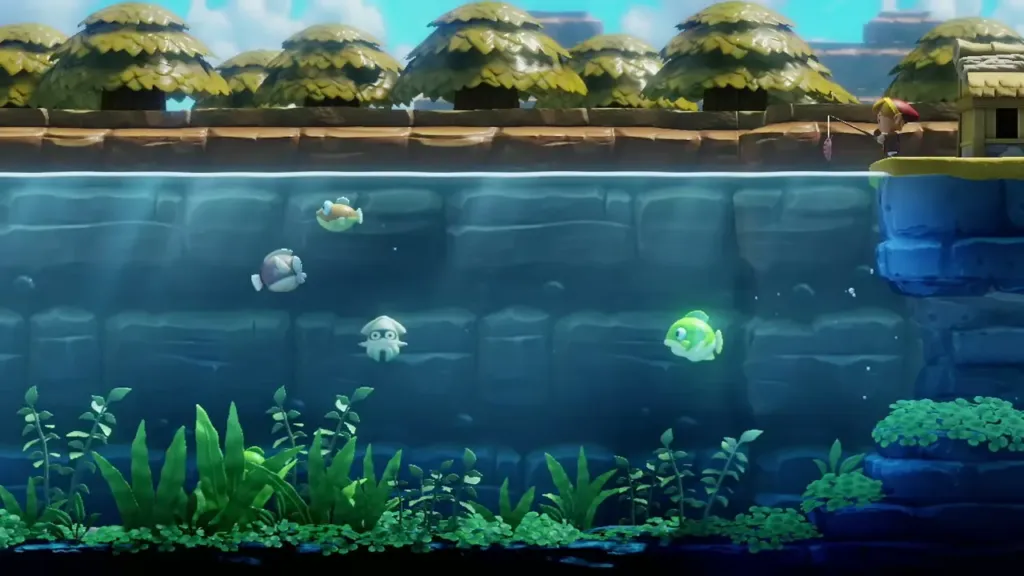 A green Cheep Cheep swimming in the Fishing Pond among other fish A green Cheep Cheep swimming in the Fishing Pond among other fish