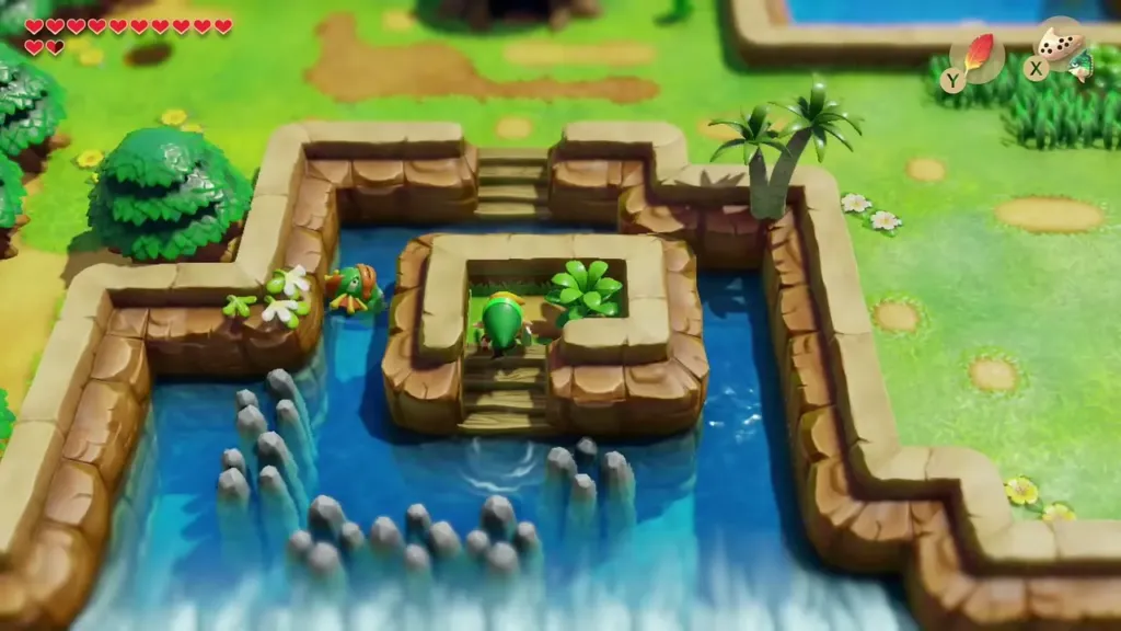 Link reaching the island steps beside the lone bush Link reaching the island steps beside the lone bush