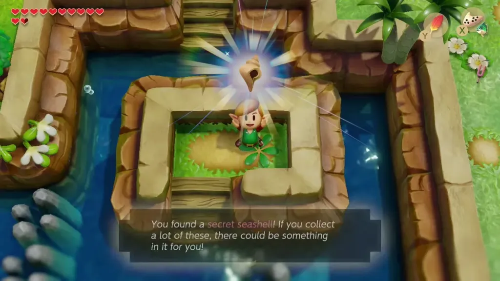 Secret Seashell message box shown as Link holds the shell up Secret Seashell message box shown as Link holds the shell up