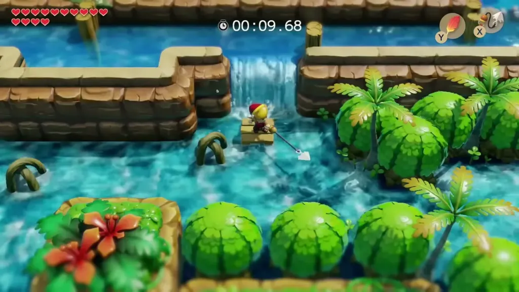 Link steering the raft down a small waterfall during the Rapids Race Link steering the raft down a small waterfall during the Rapids Race