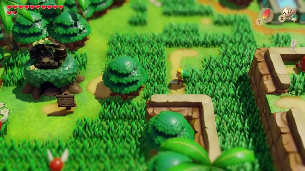 Link in the Signpost Maze with the telephone booth tree to the west Link in the Signpost Maze with the telephone booth tree to the west