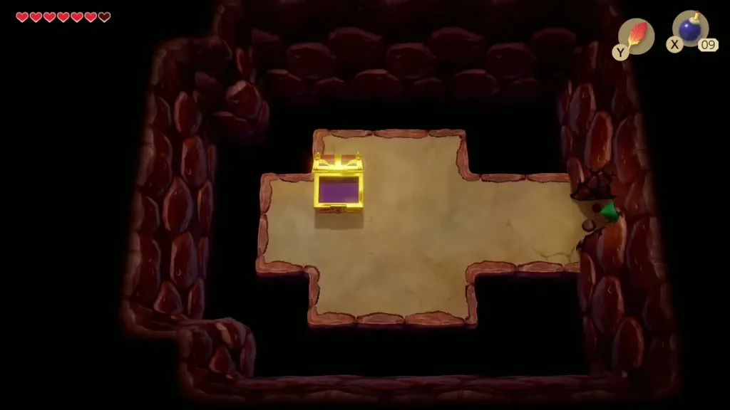 Link leaving the hidden chamber past the opened chest Link leaving the hidden chamber past the opened chest