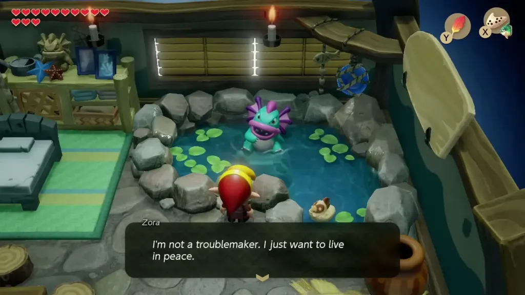 The Zora in his pond telling Link he just wants to live in peace The Zora in his pond telling Link he just wants to live in peace