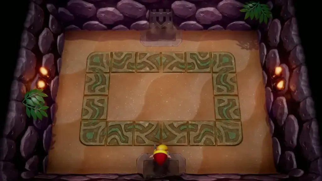 Link entering the empty boss arena through the south door Link entering the empty boss arena through the south door