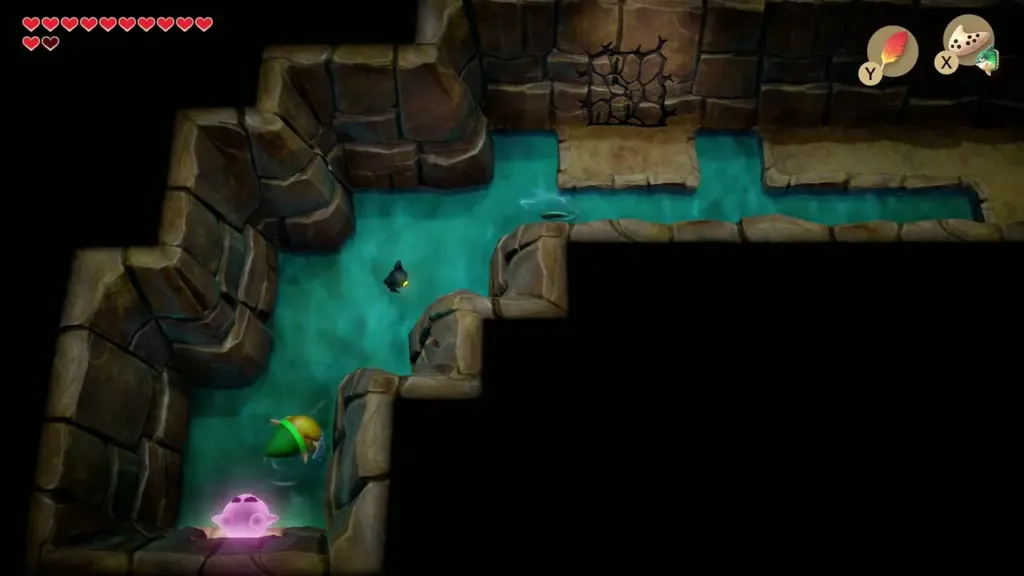 Flooded mountain cave room with a cracked wall in the north Flooded mountain cave room with a cracked wall in the north