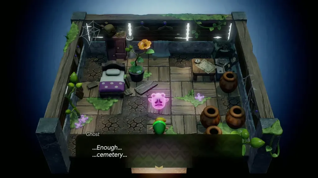 The pink Ghost asking Link to take it to the cemetery The pink Ghost asking Link to take it to the cemetery