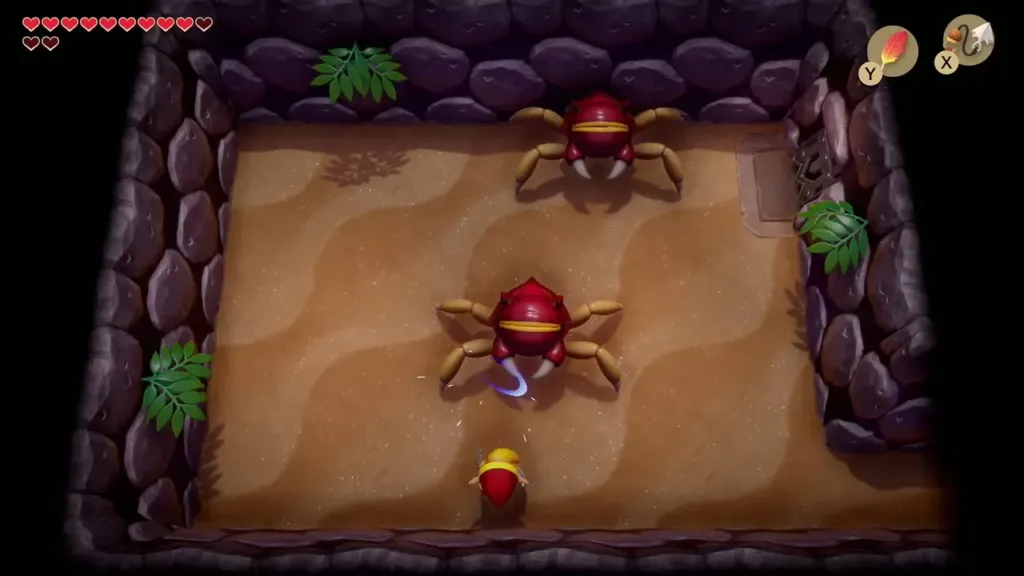 Link hookshotting a Gohma Link hookshotting a Gohma