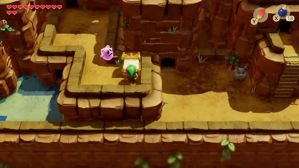 Link opening the chest on the outside ledge Link opening the chest on the outside ledge