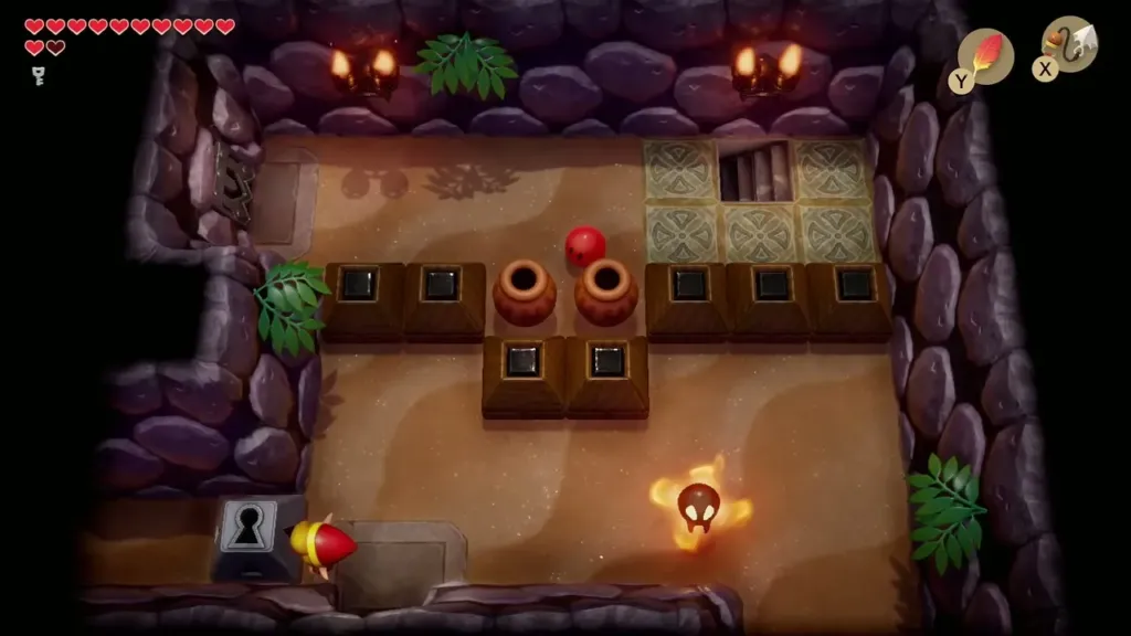 Link at the locked block in the sand room Link at the locked block in the sand room