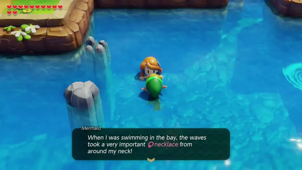 The Mermaid in the water telling Link about her lost necklace The Mermaid in the water telling Link about her lost necklace