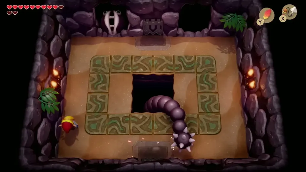 The tail sweeping around the stone ring as Link runs along the wall The tail sweeping around the stone ring as Link runs along the wall