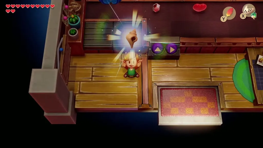Link holding up the Secret Seashell he won at the Trendy Game Link holding up the Secret Seashell he won at the Trendy Game