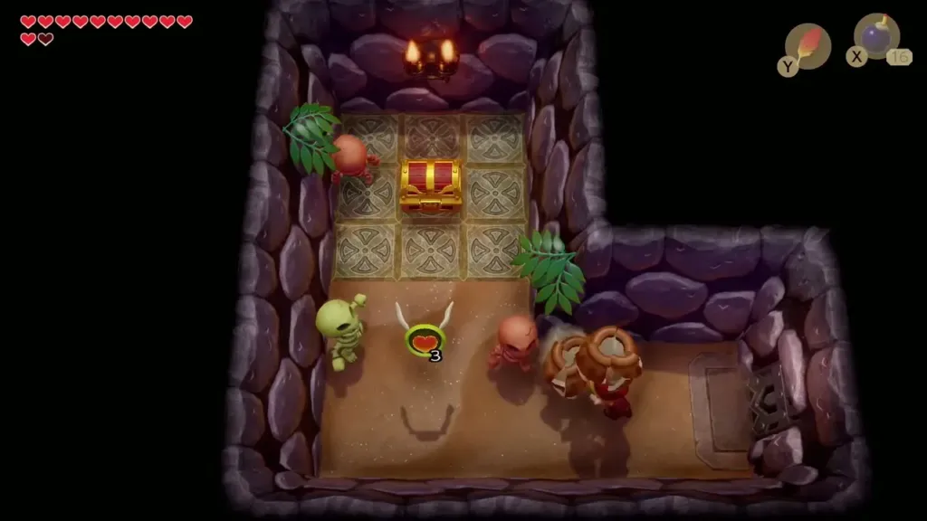 Link in a room with Zols and a chest at the back Link in a room with Zols and a chest at the back