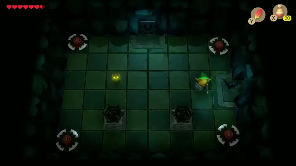 Link in the dark room with blade traps at the corners Link in the dark room with blade traps at the corners