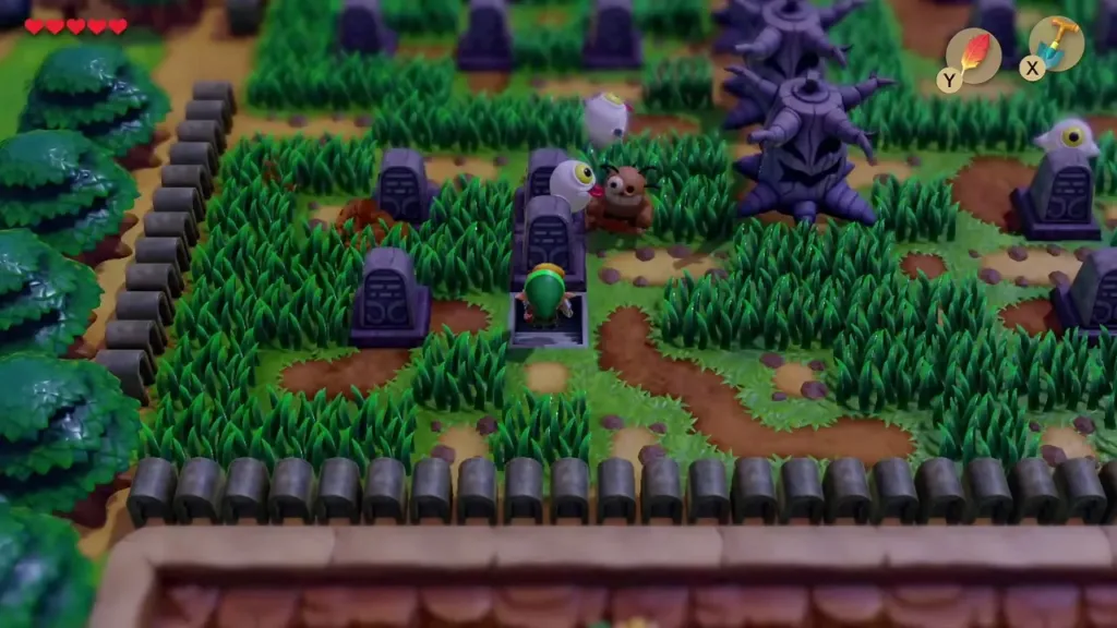Link among the gravestones of the Cemetery with ghosts drifting nearby Link among the gravestones of the Cemetery with ghosts drifting nearby