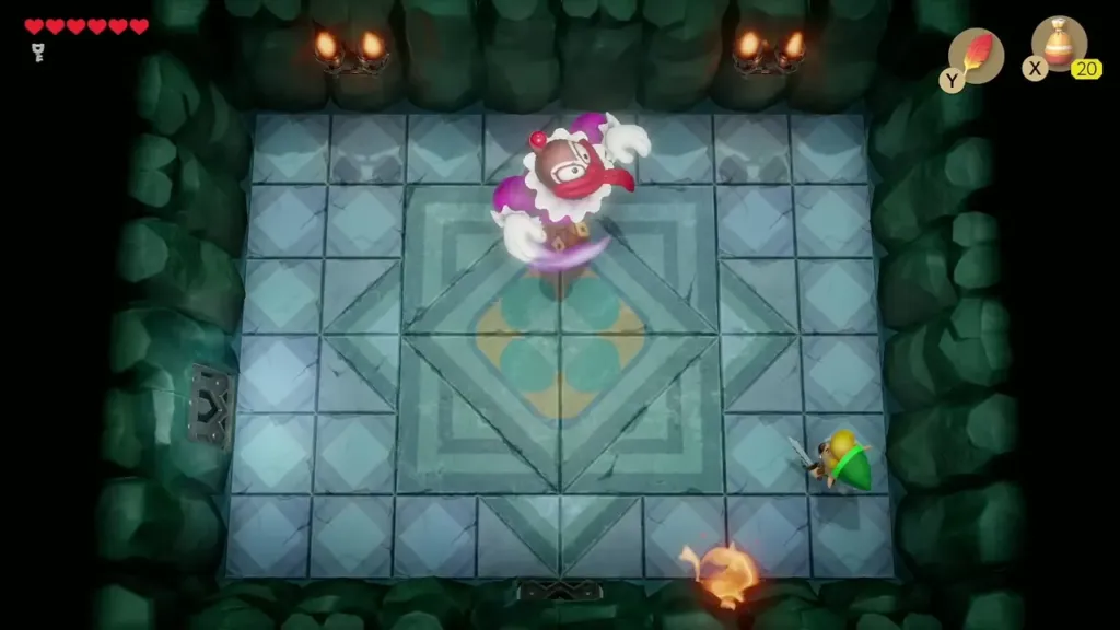 Link dodging the Genie while a fireball bounces nearby Link dodging the Genie while a fireball bounces nearby