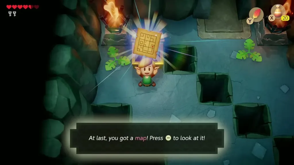 Link holding up the Dungeon Map with its message box Link holding up the Dungeon Map with its message box