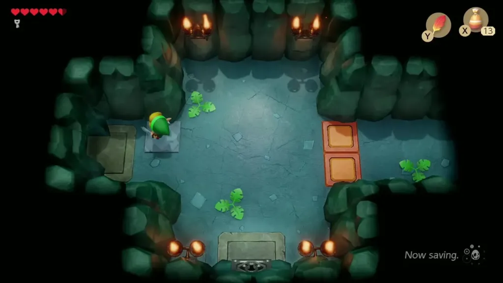 Link picking up the Small Key the Stalfos left behind on the floor tile Link picking up the Small Key the Stalfos left behind on the floor tile