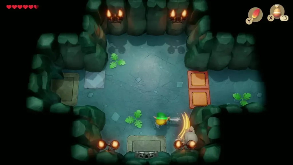 Link slashing a Stalfos with his Sword near the orange blocks Link slashing a Stalfos with his Sword near the orange blocks