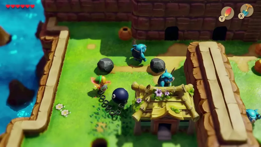 Link and BowWow beside Mr. Write's house and the pit holes Link and BowWow beside Mr. Write's house and the pit holes