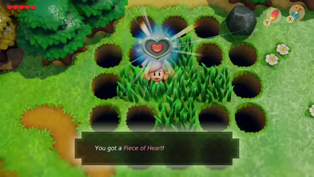Link holding up the Piece of Heart on the grass island Link holding up the Piece of Heart on the grass island