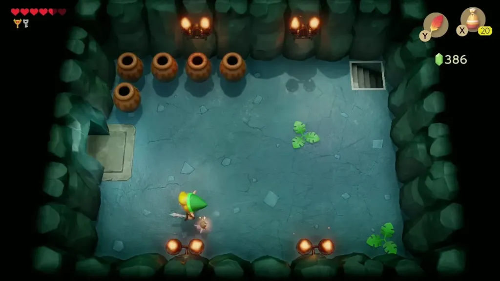 Link in a pot-filled room with stairs in the corner Link in a pot-filled room with stairs in the corner