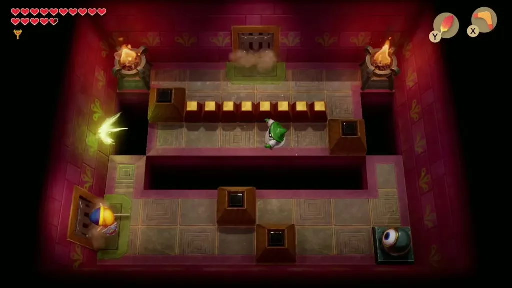 Pit room with the Beamos in the corner and a green enemy across the gap Pit room with the Beamos in the corner and a green enemy across the gap