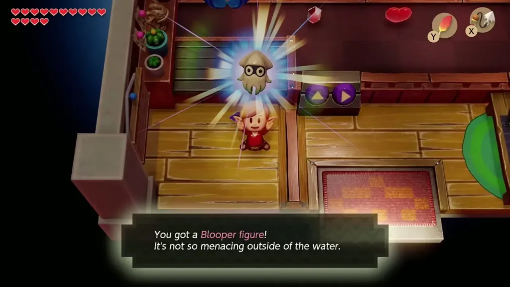 Link holding up the Blooper figure won at the Trendy Game Link holding up the Blooper figure won at the Trendy Game