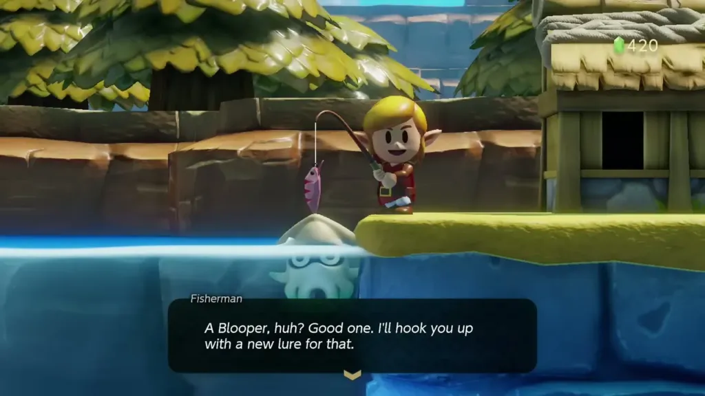 The Fisherman offering to hook Link up with a new lure for the Blooper The Fisherman offering to hook Link up with a new lure for the Blooper