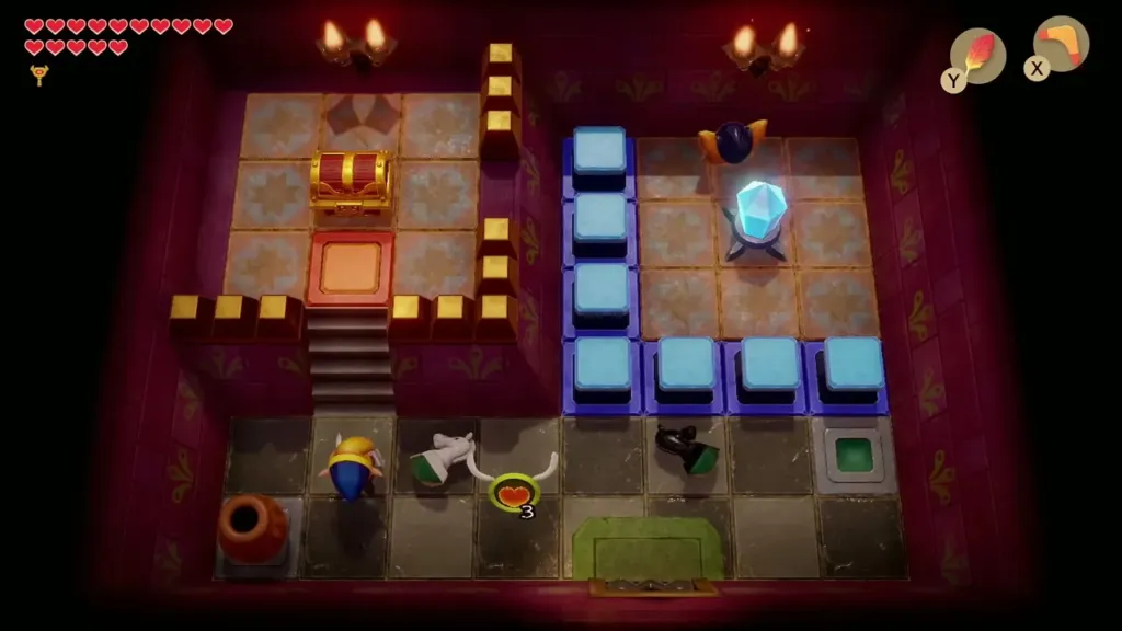 Chess room with raised blue blocks, crystal switch and stairs to the chest Chess room with raised blue blocks, crystal switch and stairs to the chest