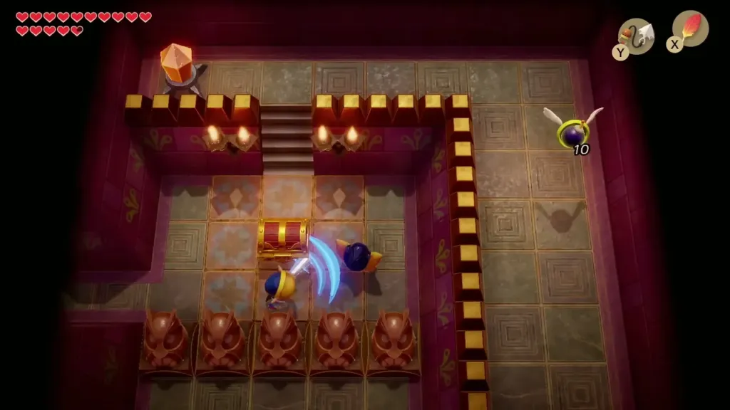 Link fighting a bomb Keese beside the Compass chest Link fighting a bomb Keese beside the Compass chest