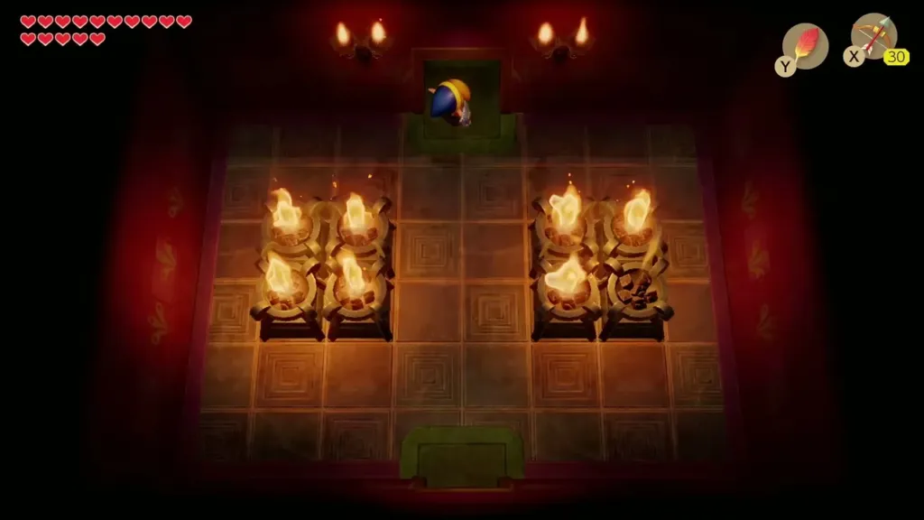 Link reaching the Nightmare Door at the far end of the torch room Link reaching the Nightmare Door at the far end of the torch room