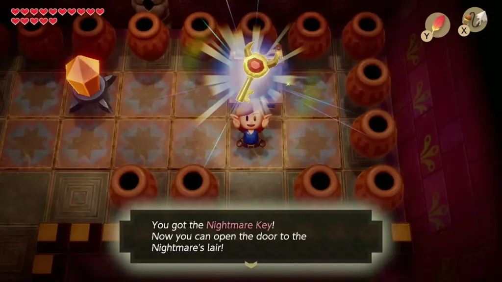 Link holding up the Nightmare Key among the pots Link holding up the Nightmare Key among the pots