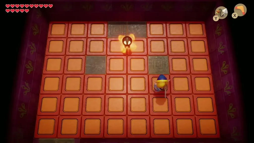 Orange tiles gone from the floor as Link shields himself Orange tiles gone from the floor as Link shields himself