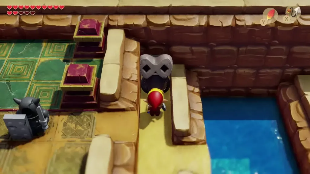 Link walking along the ruins ledge toward the Face Shrine Link walking along the ruins ledge toward the Face Shrine