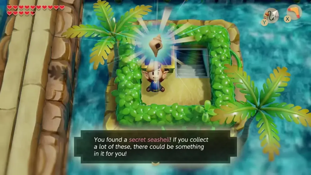 Link holding up the Secret Seashell on the island Link holding up the Secret Seashell on the island