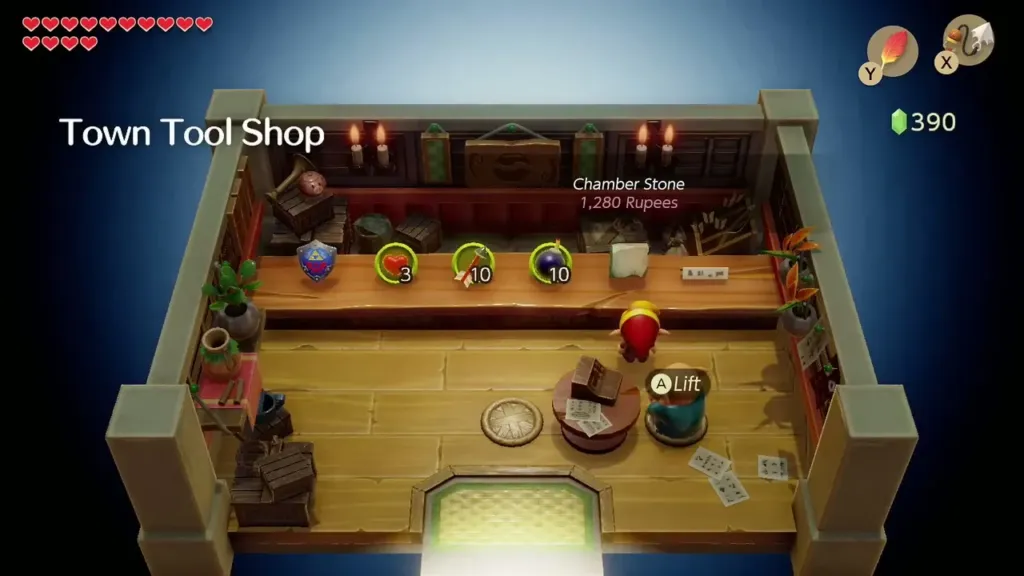 Inside the Town Tool Shop with its name shown and the Chamber Stone on the counter Inside the Town Tool Shop with its name shown and the Chamber Stone on the counter