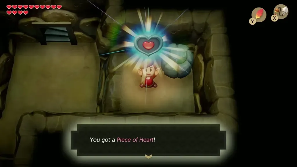 Link holding up a Piece of Heart in the tunnel Link holding up a Piece of Heart in the tunnel