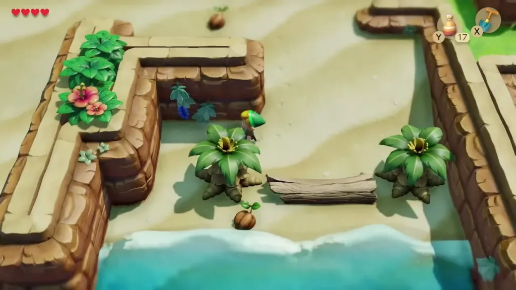 Link on the beach beside the stone wall where he digs Link on the beach beside the stone wall where he digs