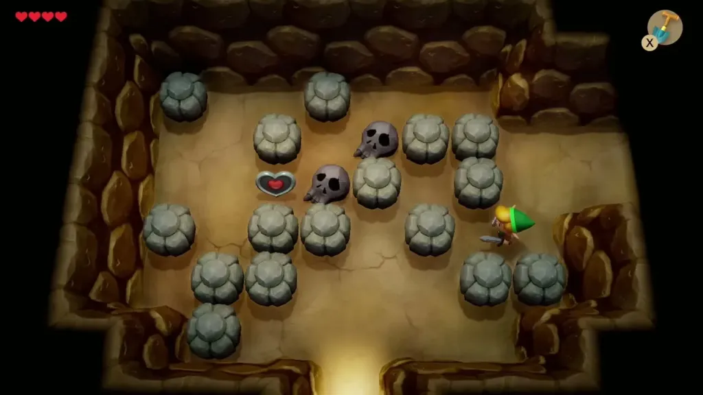 Link next to grey rocks that block the way to the heart Link next to grey rocks that block the way to the heart