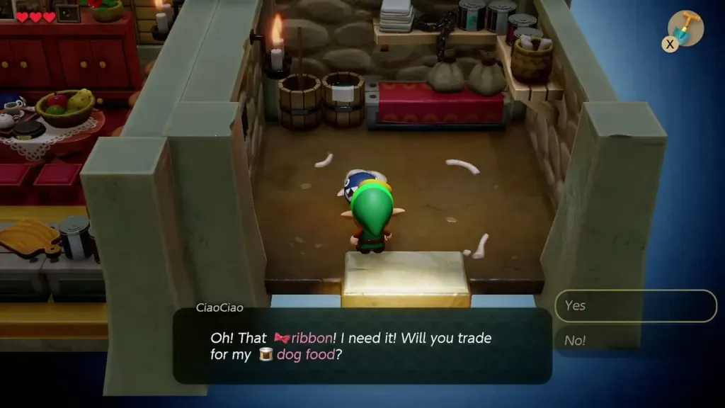 CiaoCiao in his doghouse asking to trade dog food for the ribbon CiaoCiao in his doghouse asking to trade dog food for the ribbon